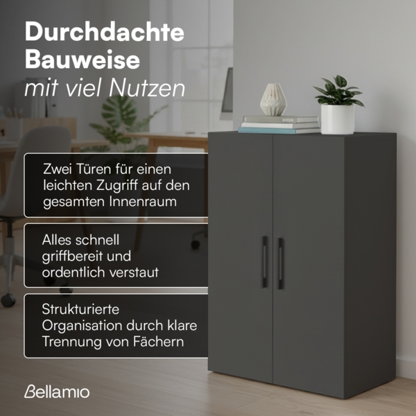 Bellamio 'Apol' Mehrzweckschrank, anthrazitschwarz, 88x33x60 cm, kleiner Aktenschrank mit 3 Fächern Bild 4