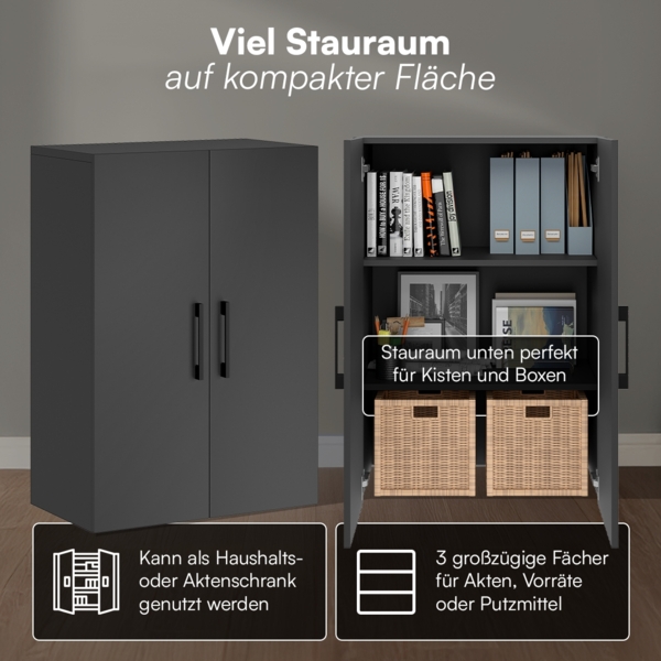 Bellamio 'Apol' Mehrzweckschrank, anthrazitschwarz, 88x33x60 cm, kleiner Aktenschrank mit 3 Fächern Bild 3