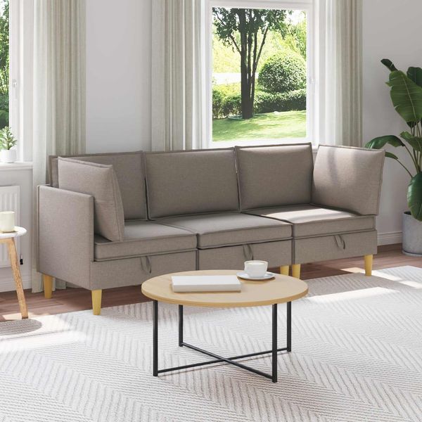 vidaXL Wohnzimmergarnitur mit Kissen mit Speicher 3 pcs Taupe Stoff 3413703