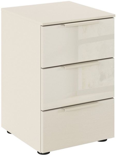 rauch Nachtkommode Nachttisch Nachtschrank Nachtkonsole FLIPP mit Glasfront (Breite 40 cm), mit 3 Schubladen und Soft-Close-Funktion sowie Glasfront