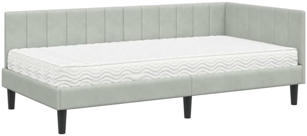 vidaXL Eckbettgestell mit Matratze Hellgrau 90 x 190 cm Samt 3393888