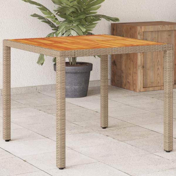 vidaXL Gartentisch Beige 90x90x75 cm Poly Rattan Akazienholz 368124