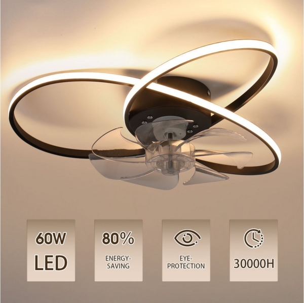LETGOSPT LED Deckenleuchte Leise Deckenventilator mit Beleuchtung 60W Deckenlampe Mit Ventilator, Mit Fernbedienung Dimmfunktion Memoryfunktion Nachtlichtfunktion Ventilatorfunktion, LED fest integriert, Kaltweiß, Neutralweiß, Warmweiß, Leise Deckenven... Bild 2