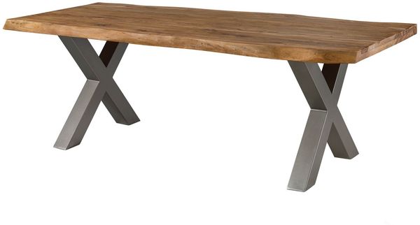 Baumtisch Sheesham 220x100x77 natur gebeizt / X-Beine silber matt FREEFORM 5