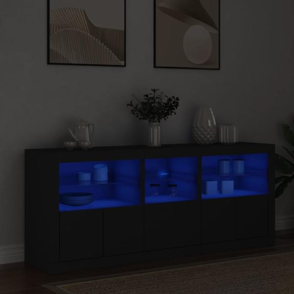 vidaXL Sideboard mit LED-Leuchten Schwarz 162x37x67 cm 3208996