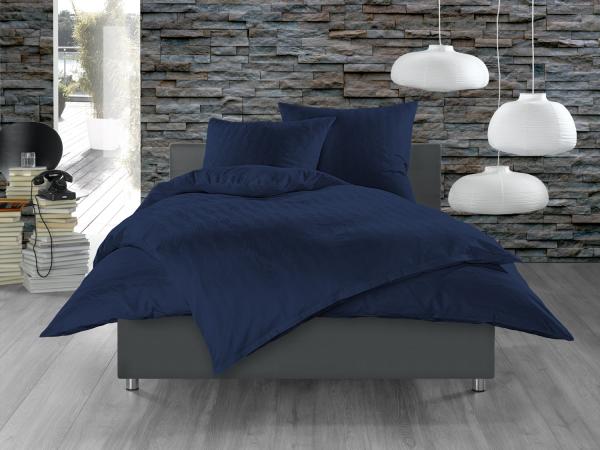 Bettwaesche-mit-Stil Mako Satin Damast Bettwäsche Waves Dunkel Blau Garnitur 240x220cm