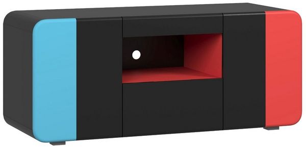 trendteam smart living - Level Up - TV-Schrank - Schwarz/Rot/Blau - Gaming-Lowboard passend für z.B. Nintendo Switch - (BxHxT) 115 x 49 x 42 cm - Mit LED-Spot BLAU, 4er-Set