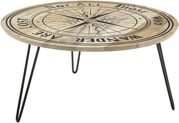 Couchtisch >NEVIS< in Kompass-Motiv, Mango Massivholz - 90x46x90cm (BxHxT)