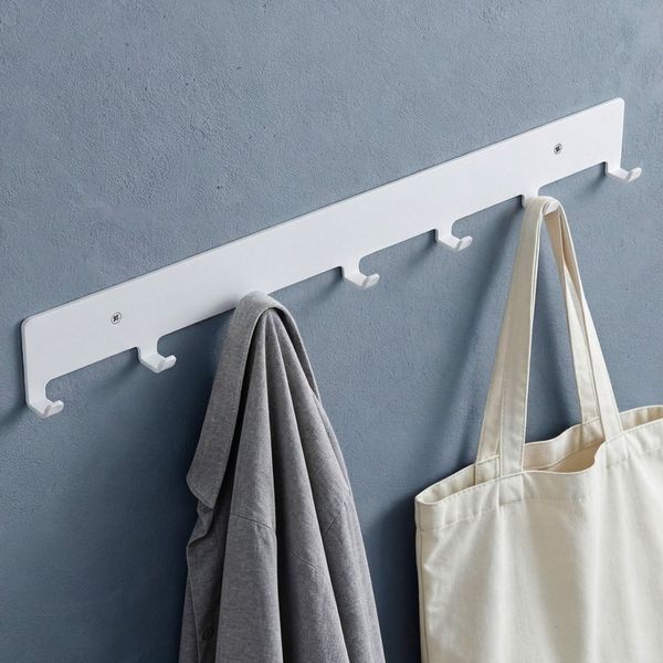 Mai & Mai Hakenleiste Wandhaken Garderobe 7 Haken Kleben Bohren Schwarz/Weiß 50cm Stalo-17, 135° Anti-Rutsch Haken,Kohlenstoffstahl,7 stabile Haken