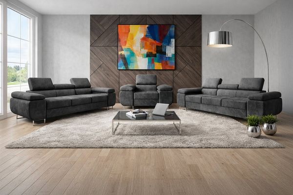 M-Punkt24 Polstergarnitur Sofa Wohnlandschaft DUBAI, (3-3-1, mit Bettfunktion, XL Sofa-Set, Bigsofa, Samt, Anthrazit, Grau), Bestehend aus 3-Sitzer mit Bettfunktion, Sessel