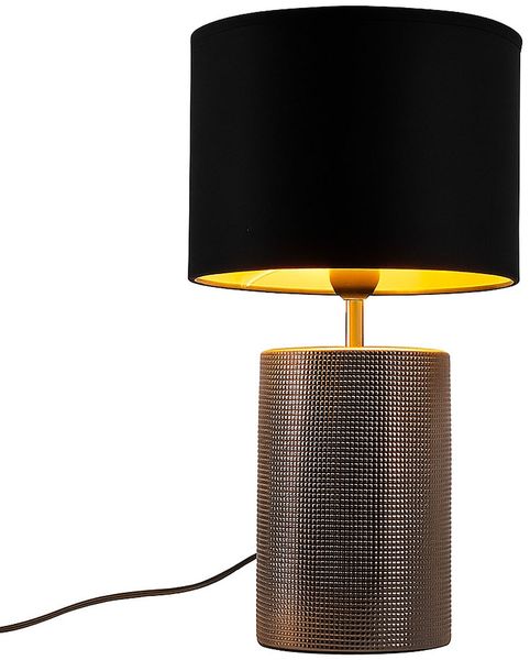 LED Tischleuchte, bronzefarben, Stoff, Keramik