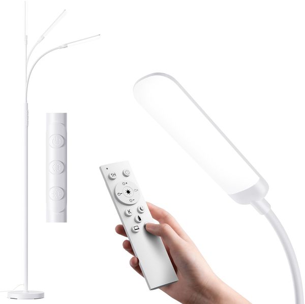 YICAIZI Stehlampe Wohnzimmer - 18W LED Dimmbar Stehende Lampe mit Fernbedienung, 1200Lumen Stehend Leselampe mit 4 Farbtemperaturen & 4 Helligkeiten für Schlafzimmer, Büro, Weiß