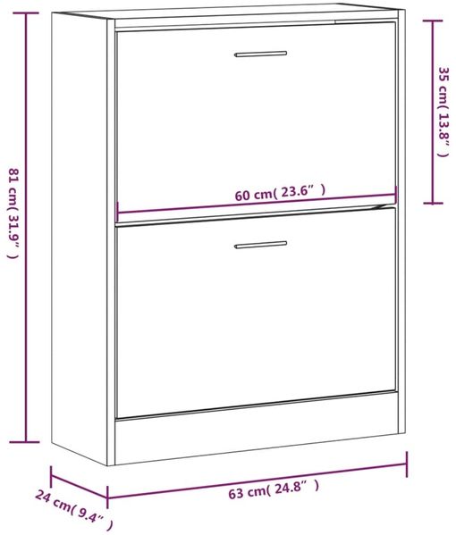 vidaXL Schuhschrank Braun Eichen-Optik 63x24x81 cm Holzwerkstoff 342563 Bild 8