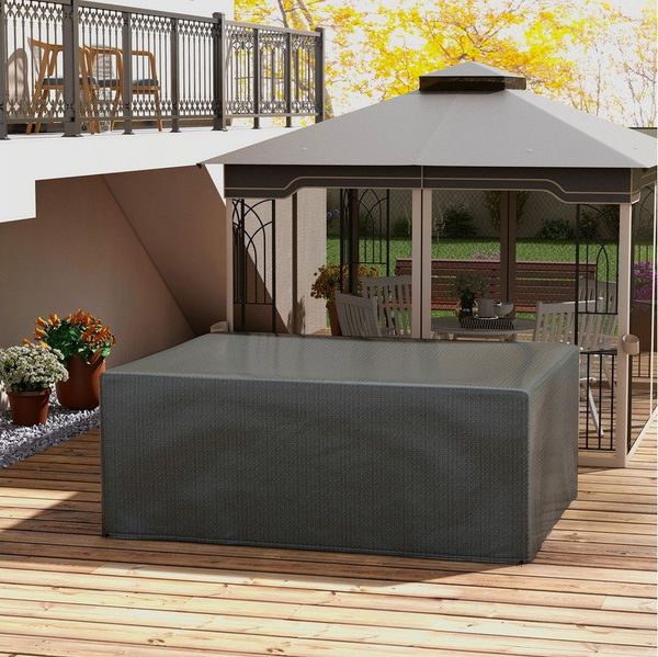 Outsunny Gartenmöbel-Schutzhülle mit Zugseil inkl. Schnalle und 4 Ösen (Abdeckung, 1-St, Abdeckplane), 235 x 190 x 90 cm Grau