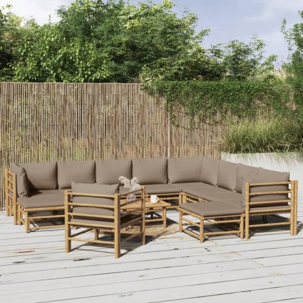 vidaXL 12-tlg. Garten-Lounge-Set mit Kissen Taupe Bambus 3155130