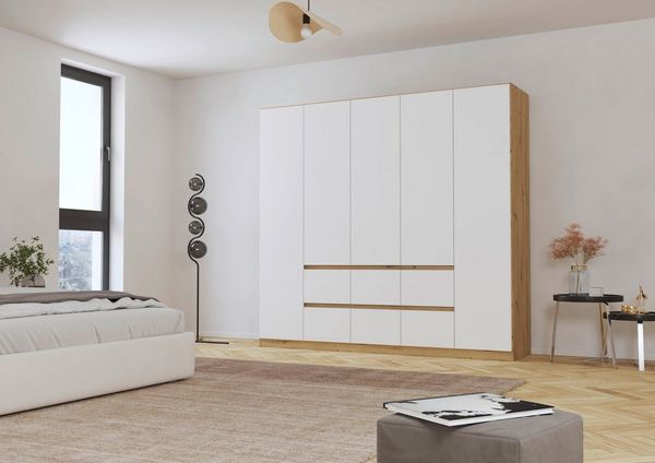 rauch Drehtürenschrank Schrank Garderobe MAINZ Breiten 91/136/181/226/271/315/360, Höhe 210cm (3 verschiedene Ausstattungen BASIC/CLASSIC/PREMIUM (inkl. SOFT-CLOSE) grifflose Front, Außentüren mit Push-to-Open Funktion MADE IN GERMANY