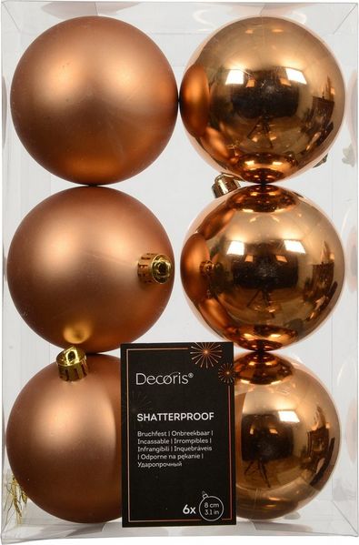Kaemingk Weihnachtsbaumkugel, Weihnachtskugeln Kunststoff 8cm 6 Stück Brandy
