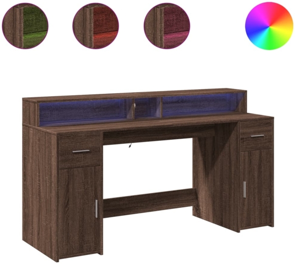vidaXL LED-Schreibtisch Braun Eichen-Optik 160x55x91 Holzwerkstoff 3309435