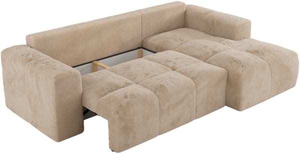 Ecksofa mit Schlaffunktion und Bettkasten, L-form Couch, lose Kissen, Polstersofa - MONIVA - Beige Plüsch - rechte Seite Bild 6