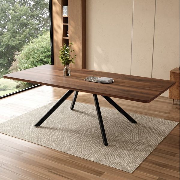 Flieks Esstisch ausziehbarer Tisch in 3 Größen (Länge 160-200-240/T90/H74,5 cm, 1-St, 1 Tisch), erweiterbar Küchentisch rechteckig Schreibtisch Holzoptik Walnussfarbe