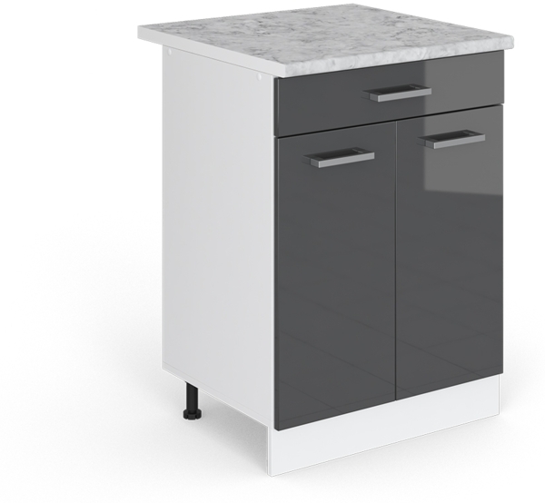 Vicco Küchenunterschrank Anthrazit Hochglanz 60 cm mit Schublade, AP Marmor, R-Line