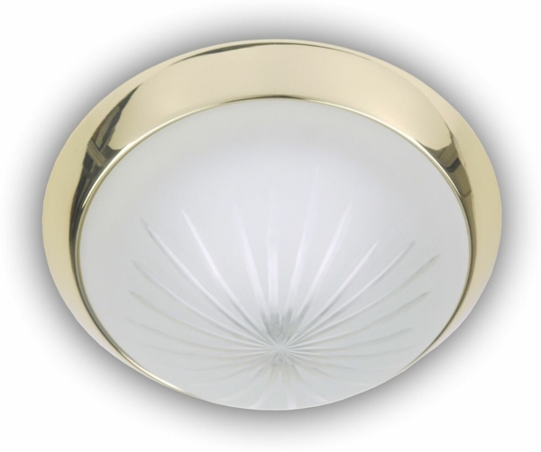 Deckenleuchte rund, Schliffglas Weiß, Dekorring Messing poliert, Ø 25cm