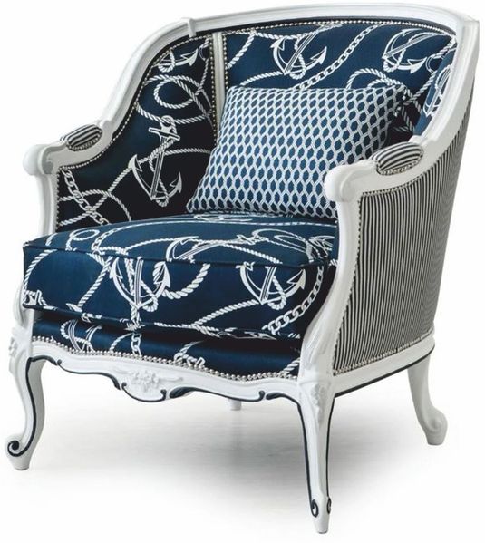 Casa Padrino Luxus Barock Sessel Blau / Weiß - Barock Möbel - Made in Italy