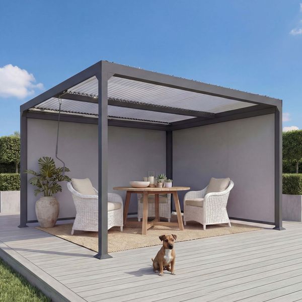Mendler 'HWC-L41' Pergola mit 2 Seitenwände, Metall anthrazit, 3x3,7 m