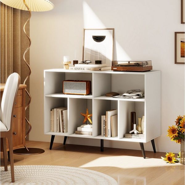 COSTWAY Sideboard, Plattenspielerständer Holz, 100x40x74,5cm
