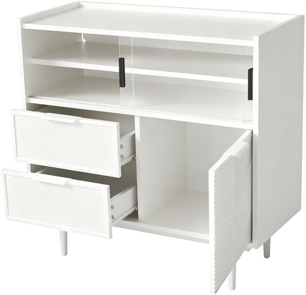 Aufbewahrungsschrank 80 cm breit aus MDF in Weiß mit Glasschiebetüren, Schublade und LED-Lichtleiste Bild 6