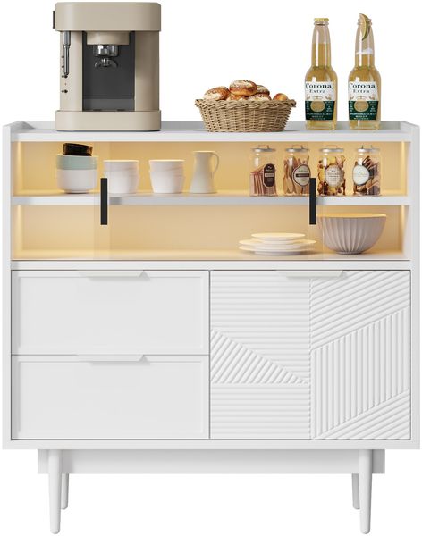 Aufbewahrungsschrank 80 cm breit aus MDF in Weiß mit Glasschiebetüren, Schublade und LED-Lichtleiste Bild 5