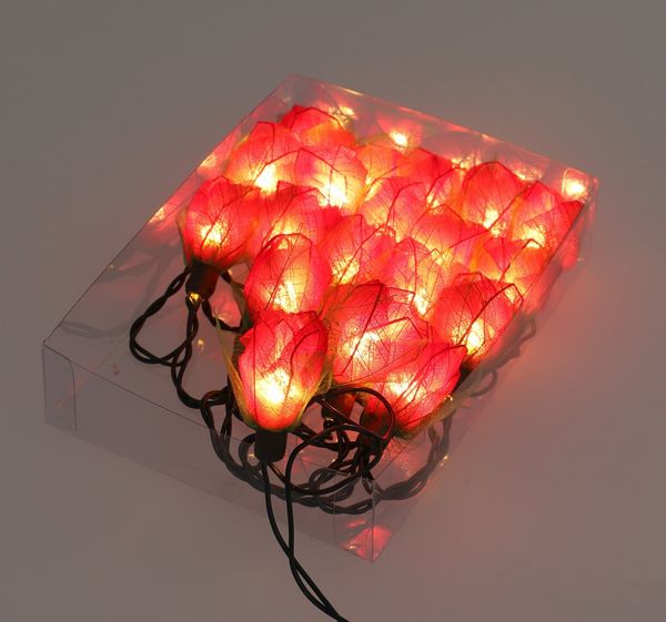 Guru-Shop LED-Lichterkette Blüten LED Lichterkette - 20 Stk Rose dunkelrot