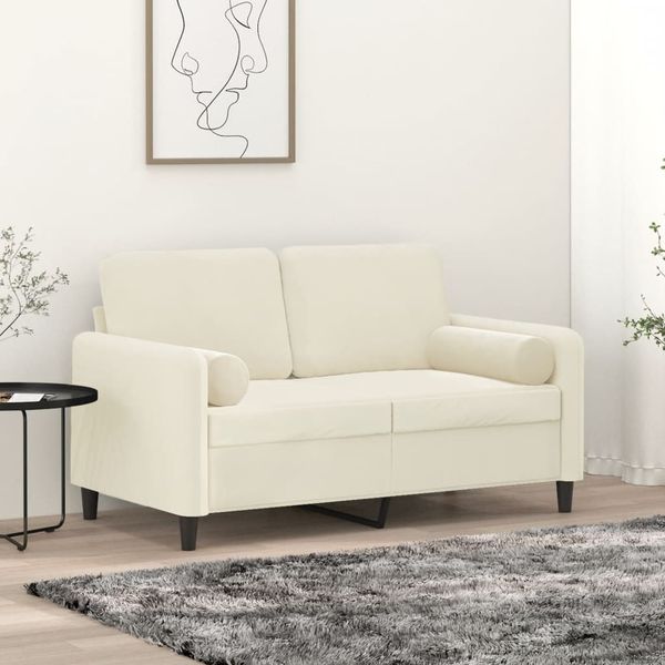 vidaXL 2-Sitzer-Sofa mit Zierkissen Creme 120 cm Samt 3200879