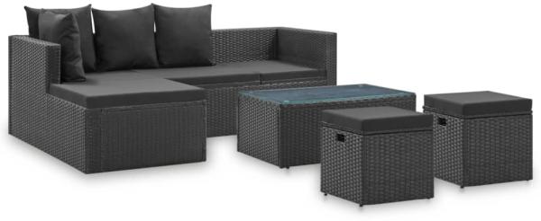 vidaXL 4-tlg. Garten-Lounge-Set Schwarz mit Auflagen Poly Rattan 46105