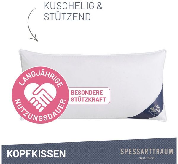 SPESSARTTRAUM 3-Kammer-Kopfkissen Premium******, Füllung: 90% Gänsedaunen / 10% Gänsefedern, Klasse 1, Downpass zertifiziert (Außenkammern), Bezug: 100% Baumwolle, nachhaltig (Made in Green), Hausstauballergiker geeignet, gute Stützkraft, Seitenschläfe...