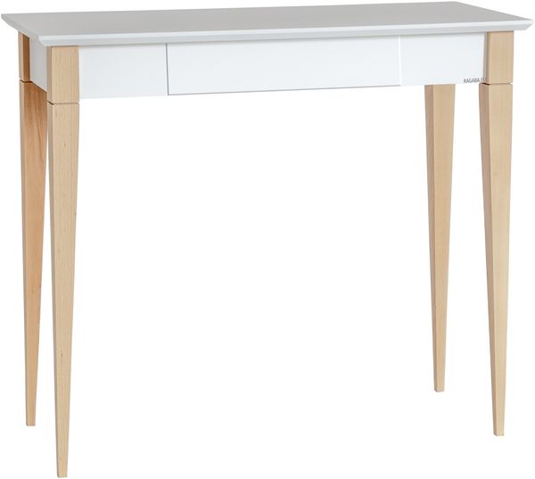 Ragaba Schreibtisch mit Schublade, MDF & dekorative Beine aus massivem Buchenholz, 85x40 cm, Weiß