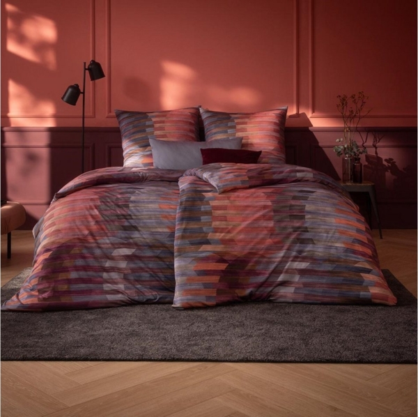 Estella Mako Jersey Bettwäsche 135x200 Auri abendrot Streifen Ovale 6511-395