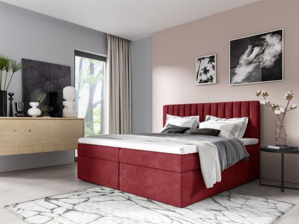 Boxspringbett Schlafzimmerbett LINNEA 160x220cm Stoff Rot inkl. Bettkasten