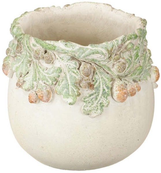 Viana Übertopf Herbstlicher Steinguss-Übertopf mit Eicheln und Blättermuster