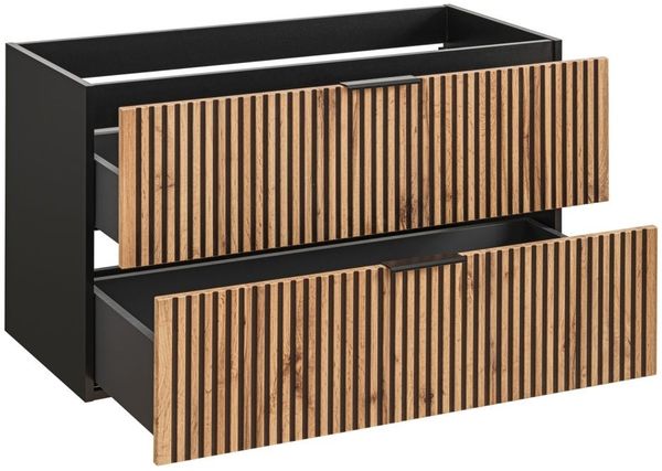 Badmöbel Set 3-tlg Badezimmerset ARMON Wotan Eiche Schrank 100cm inkl. Waschtisch Bild 2