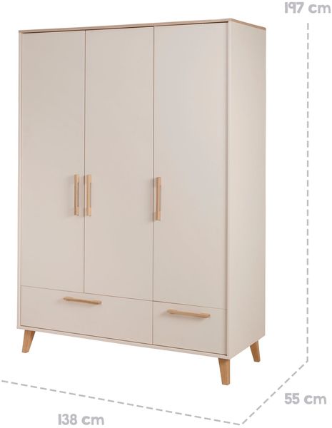 roba Kinderkleiderschrank 'Jil' - 3-türig - Soft-Close - HxBxT: 200 x 138 x 55 cm - Cashmere / Chestnut Bild 9