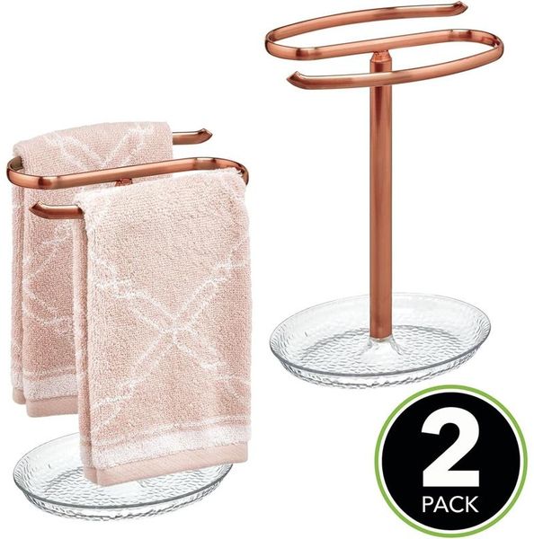 mDesign Handtuchhalter 2er Set rotgold Schmuckablage 27 cm Gästehandtücher