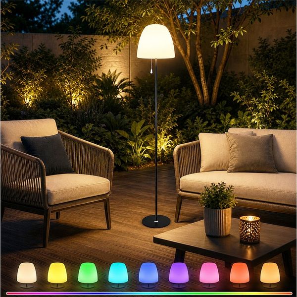 PRIISF LED Solarleuchte Outdoor Solar Stehlampe Solarlampen Dimmbar Stehleuchte USB Aufladbar, Höhenverstellbar, mit Lichtsensor IP65 Wasserdicht kabellos Straßenlaternen, Innen LED Stehleuchte Farbwechsler Standleuchte Leselampe Wohnzimmer Deckenflute...