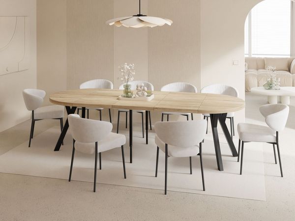 WFL GROUP Esstisch Twixy ausziehbar rund industrial mit schwarzen Holzbeinen (MADE IN EU, erhältlich in 2 Größen – Durchmesser 100 cm, ausziehbar auf 250/300 cm), XXL groß extra lang Ausziehtisch für 5-16 oder 5-14 Personen