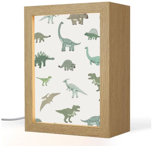 OnlyWow Nachttischlampe Lightbox Dino - Grün - Jungen - Dinosaurier - Blau, Dimmbar, Farbwechsel, LED, Warmweiß, Kaltweiß, Neutralweiß Einstellbar, Kinderzimmer, Babyzimmer, Dimmbar, mit Kabel, Nachtlampe, LED