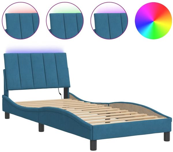 vidaXL Bettgestell mit LED ohne Matratze "Hanko" Blau 90x190 cm Samt 3213755 Bild 2
