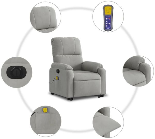 vidaXL Massagesessel Aufstehhilfe Elektrisch Hellgrau Mikrofasergewebe 3204951 Bild 7
