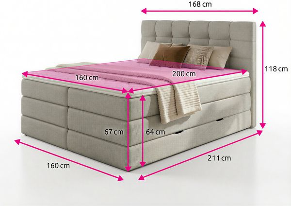 Boxspringbett Best XL mit 2 Bettkästen und Topper, mit Taschenfederkern- und Bonellfederkernmatratze, Doppelbett, Polsterbett aus Webstoff mit Stauraum (Grau (Inari 91), 160 x 200 cm) Bild 4