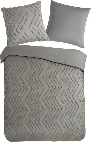 Pure Microfaser Bettwäsche 135 X 200 cm + 1- 80 X 80 cm Zigzag luxury zizag piping/ embroidery braun
