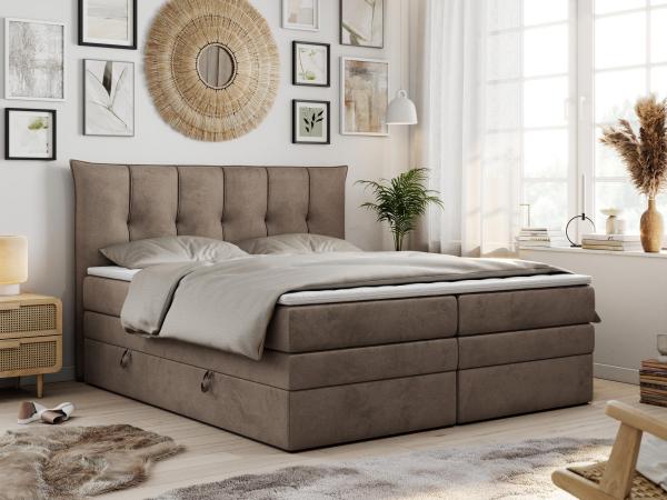 Boxspringbett 7-Zonen Taschenfederkernmatratze und Topper - PREMIUM-10-KING - 160x200cm - Braun Velours - H3